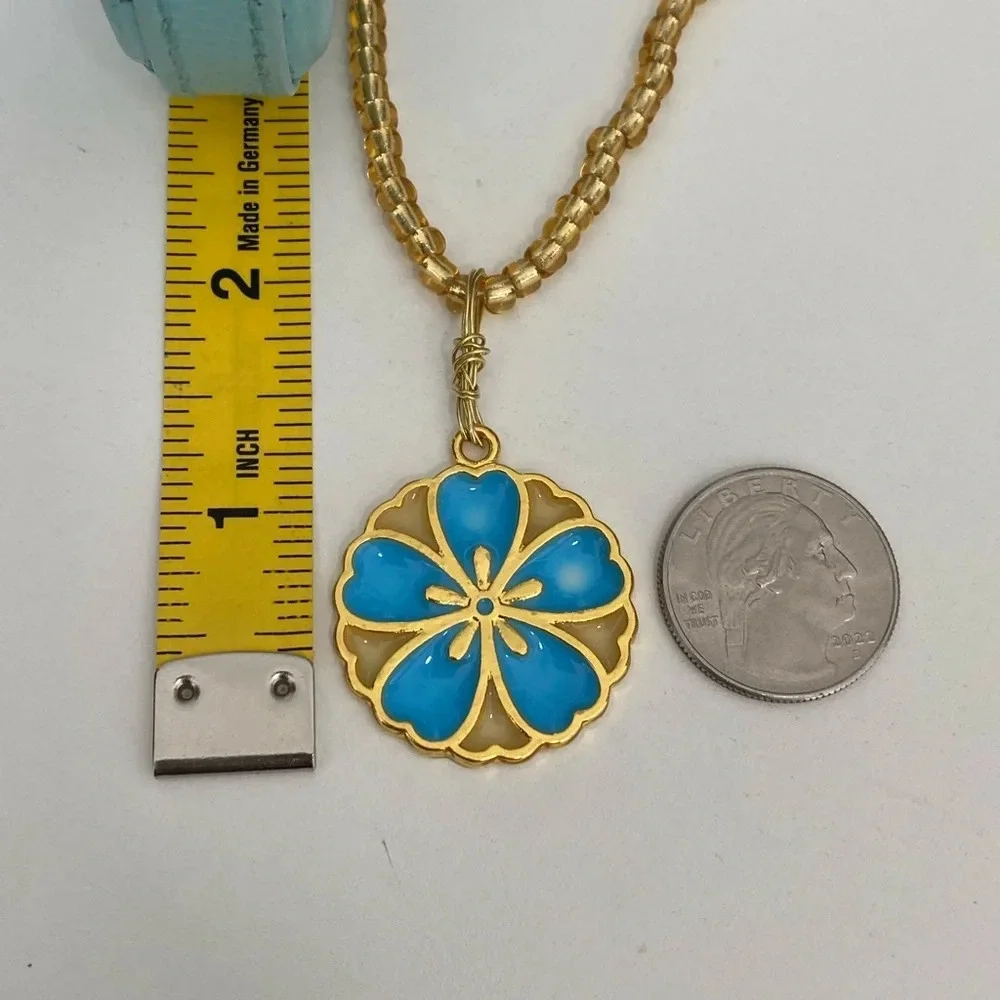 Handmade Blue Yellow Gold Resin Flower Necklace